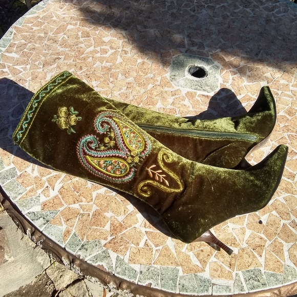 A Marinelli Olive Velvet Boots - Picture 2 of 5